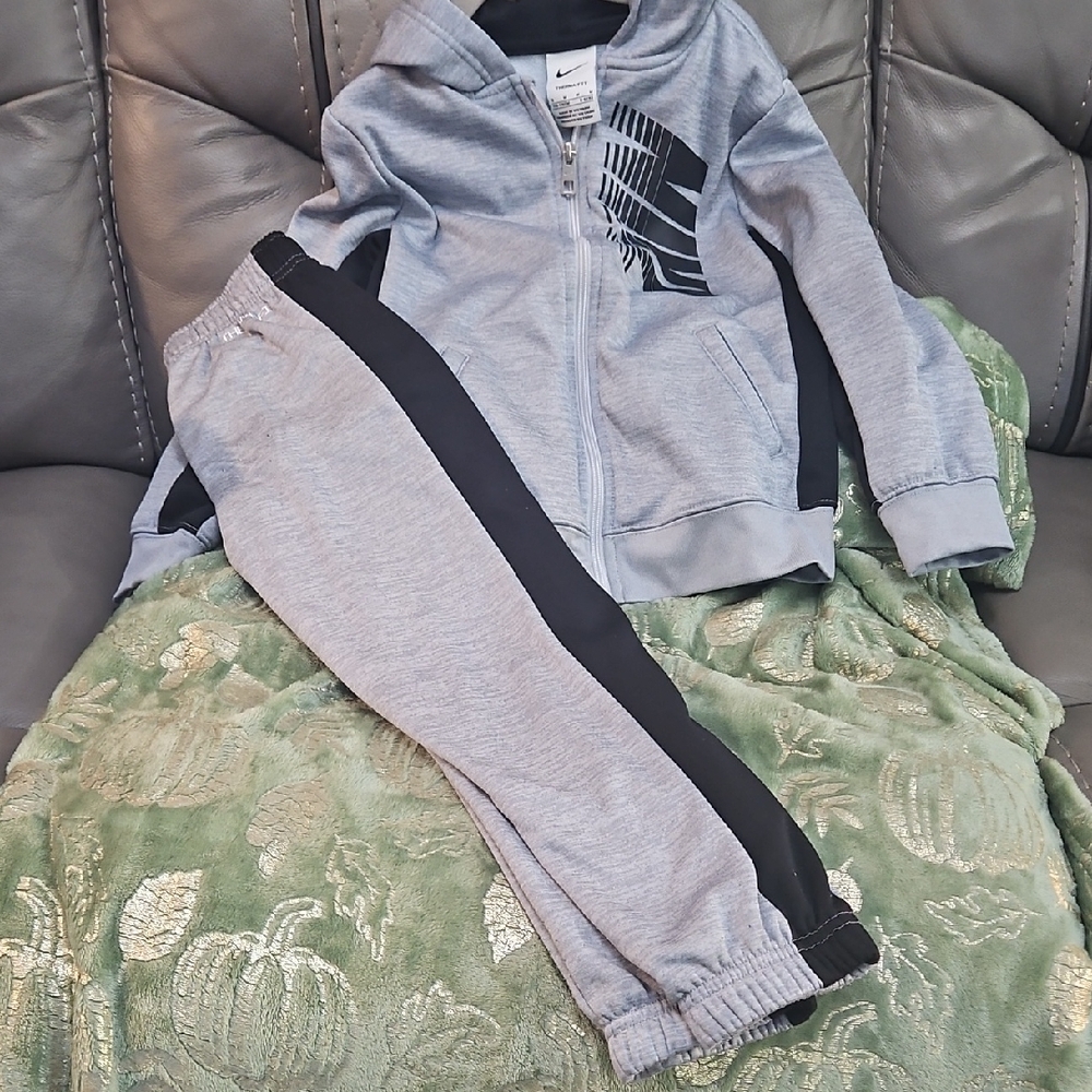 Nike Kids Gray Joggers with Black Stripe